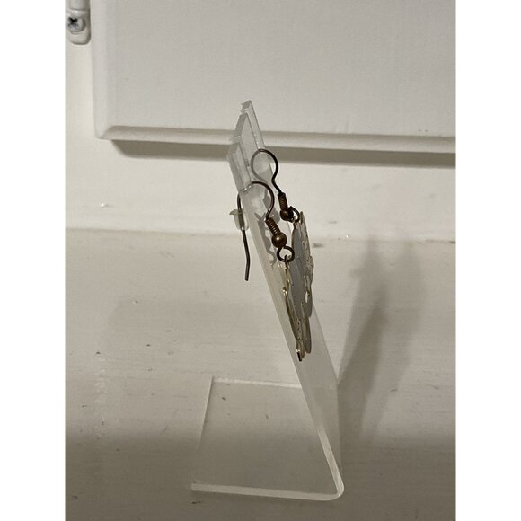 Black and White Kitty Cat Enameled Dangle Hook Earrings - Picture 2 of 3